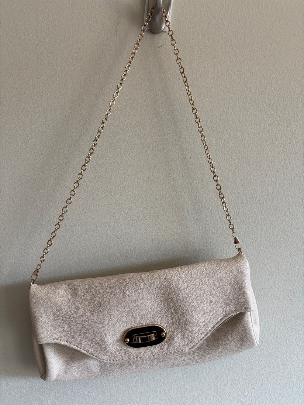 Aldo Cream Leather Chain Clutch with Gold Hardware